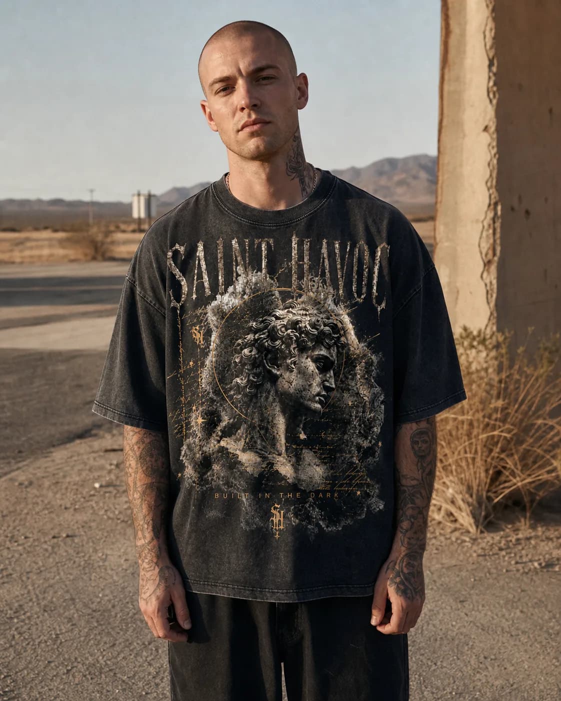 Stone Saint worn on a model